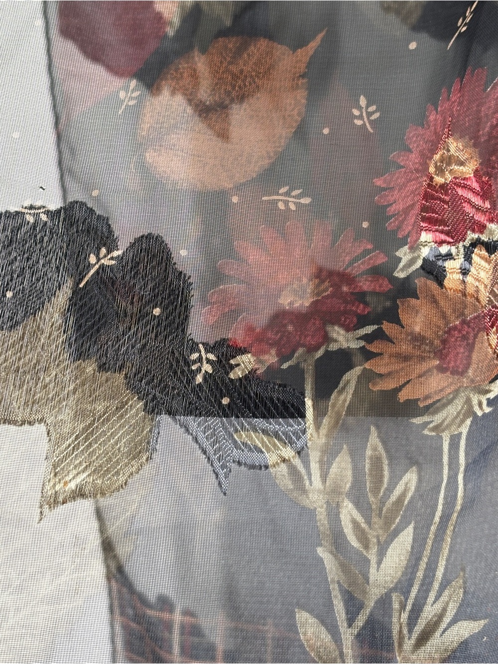 Liz Claiborne Sheer Floral Scarf in Black, Gold & Rust - Picture 3 of 7